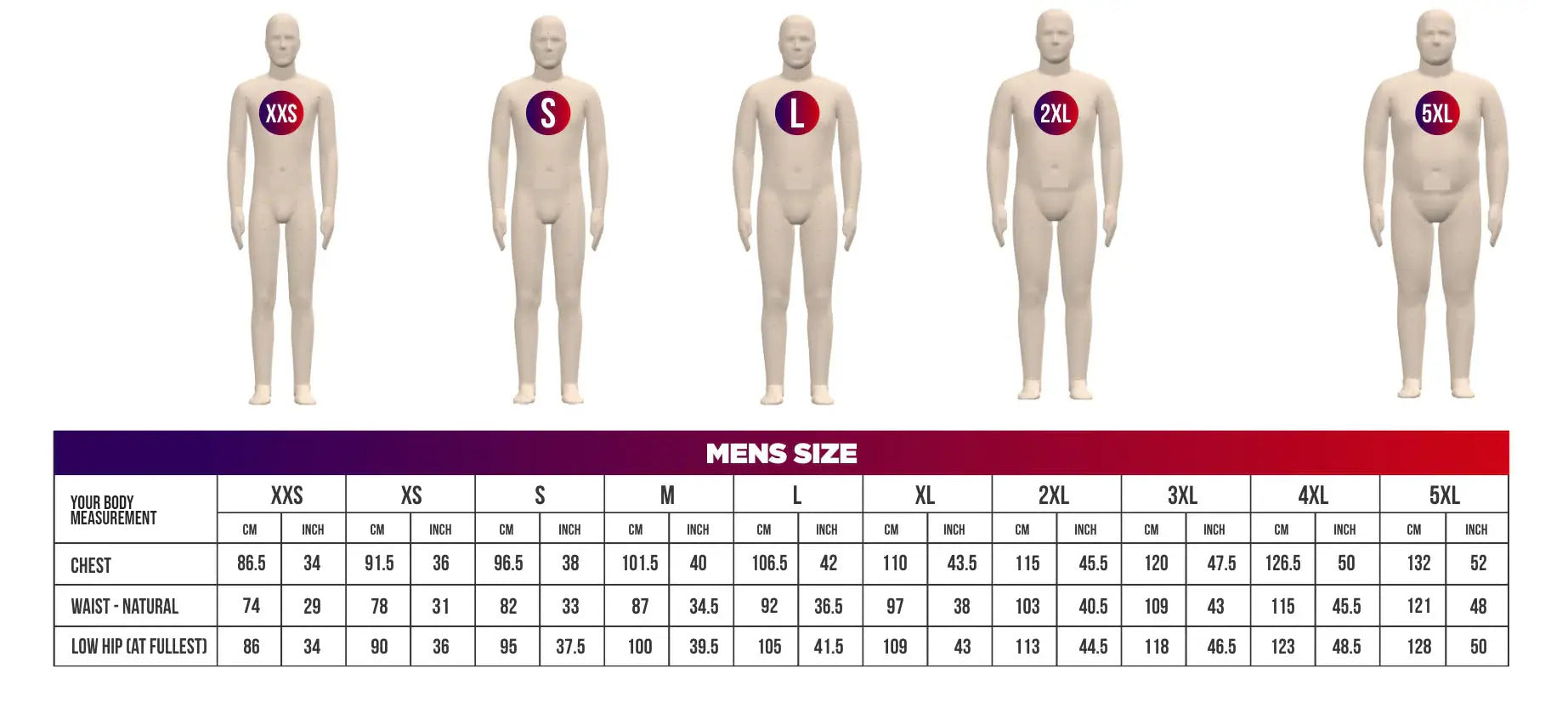 Mens Size Chart